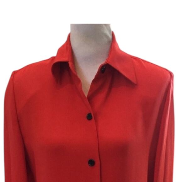 Linda Allard Ellen Tracy Red 100% Silk Button Front Tunic Dress Size 10 - Picture 4 of 14
